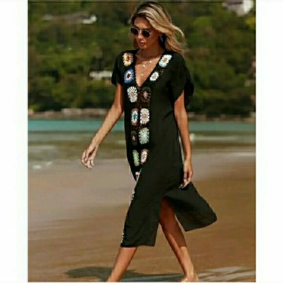 Black Swim Cover Up Crochet Dress S NEW 🌊 LAST 1 - Picture 2 of 9